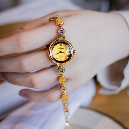 Reloj de mujer con pulsera de monedas de cobre y jade calcedonia