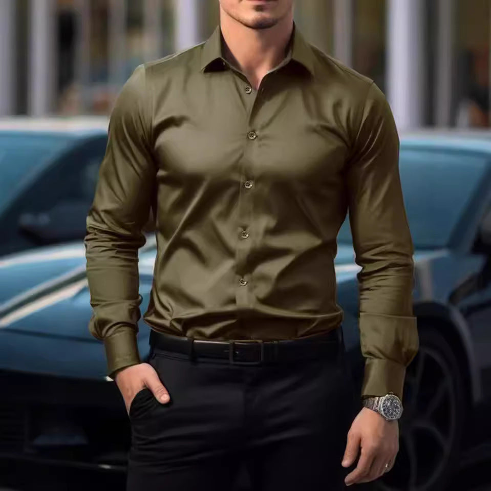 Business Lapel Shirt Solid Color Long Sleeve Casual Buy Center