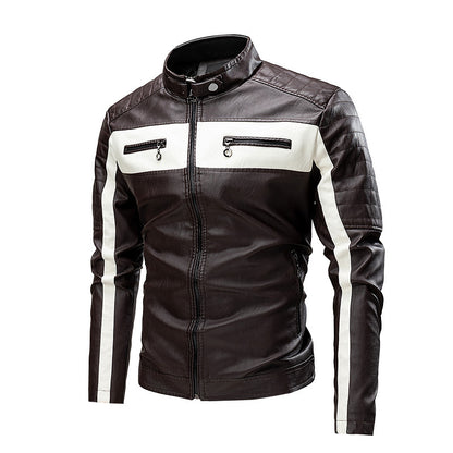 Men's Stand Collar Retro Warm Leather Jacket Buy Center