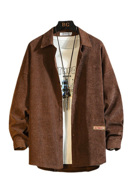 Retro Corduroy Shirt Loose Long Sleeve Men