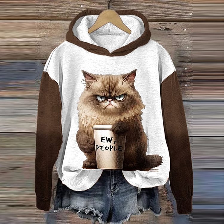 Hot New Items at Buy Center: Mysterious Cat Art Print Stitching Hoodie Sweater LIANMAO31