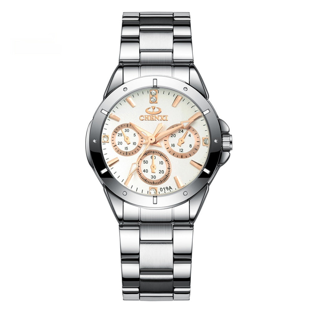 Buy Center Exclusive Offer-Waterproof Couple Quartz Watch Silver Female White Rose Nail