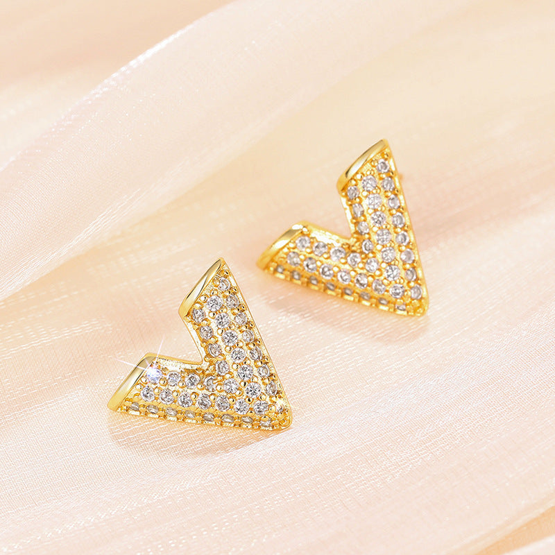 Buy Center Handpicked- Fashion Stud Earrings English Letter V-shaped