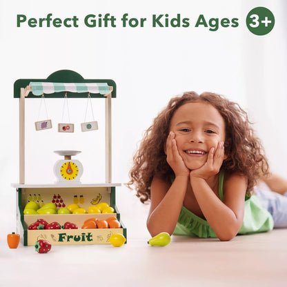 Hot New Items at Buy Center: ROBOTIME Wooden Farmers Market Stand Fruit Stall Toy Grocery Store Set For Kids