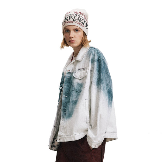 Buy Center Trend-Fashionable Splash-ink Gradient Denim Coat