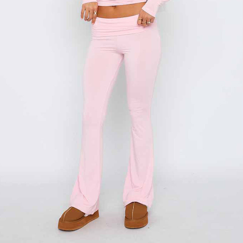 Buy Center Trend-Fashion Slimming Solid Color Blouse And Pants Women Pink