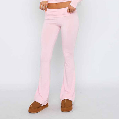 Buy Center Trend-Fashion Slimming Solid Color Blouse And Pants Women Pink