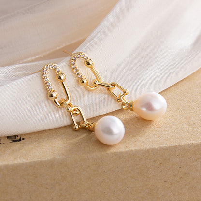 New Natural Freshwater Pearl Fashionable Retro Horseshoe Buckle S925 Silver Needle Earrings