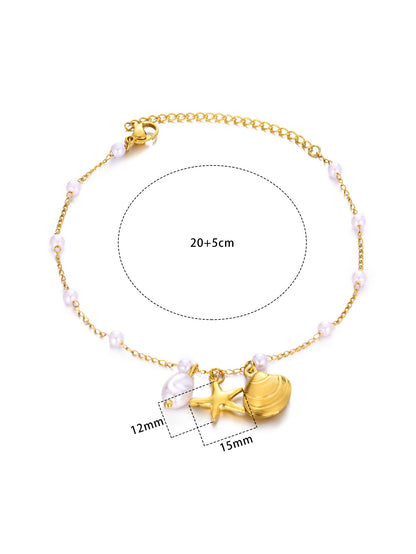 Buy Center Deal-Shell Stainless Steel Starfish Pendant Necklace Anklet HJ460 Gold Containing Chain