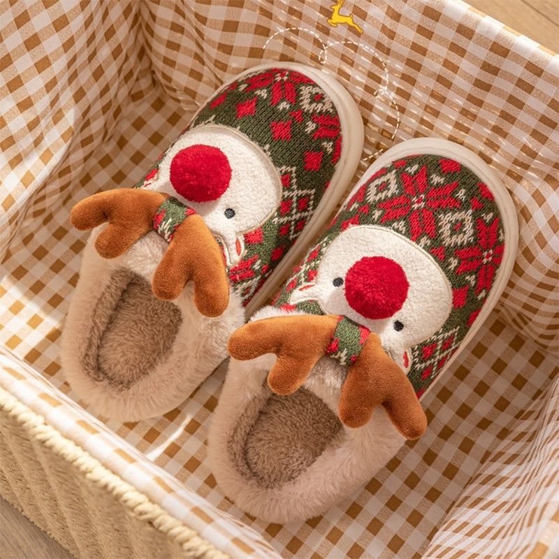 Cute Christmas Elk Plush Slippers Winter Ins Fashion Non-slip Floor Bedroom Home Slippers For Women Fuzzy House Shoes Buy Center