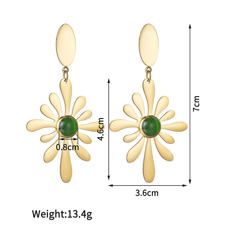 Vintage Fashion Green Stone Flower Tassel Earrings For Women Buy Center