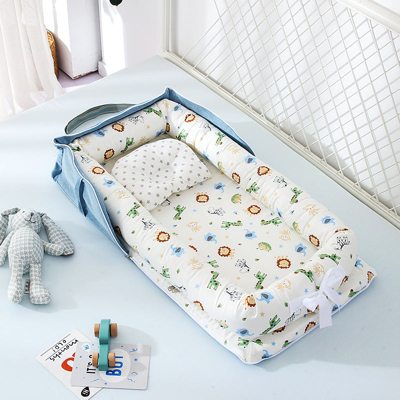 Baby Removable And Washable Bed Crib Portable Crib Travel Bed For Children Infant Kids Cotton Cradle Luggage Animal World Blue 85X45cm