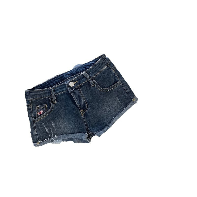 Fresh Arrivals at Buy Center: Low Waist Curling Washed Denim Super Short Shorts