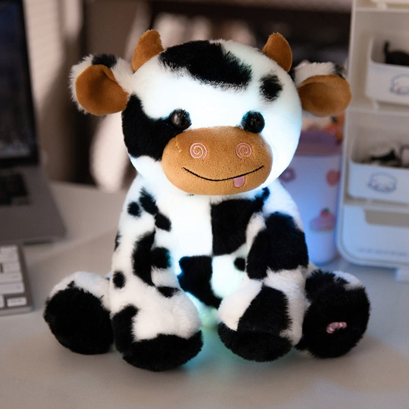 Hot New Items at Buy Center: Colorful Dazzling Cute Luminous Dairy Cattle Doll Plush Toys Black Sitting Luminous