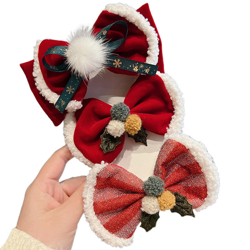 Red Big Bow Fur Ball Hair Accessories Christmas Decorations Buy Center