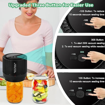 Hot New Arrivals at Buy Center: Electric Mason Jar Vacuum Sealer - BINZET Mason Jar Vacuum Sealing Kit For Food Storage, Compatible Wide & Regular Mouth Mason Lids- Canning Jar Mason Jar Vacuum Sealer With LED Countdown Display