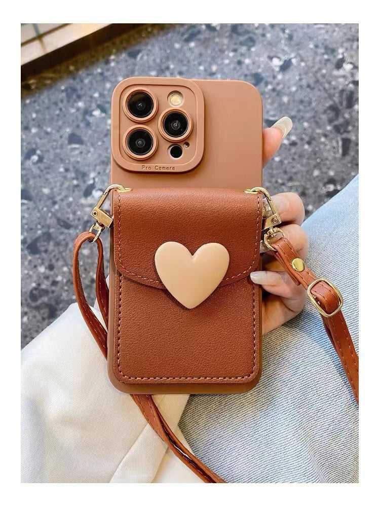 Buy Center Top Rated-Brown Heart Card Holder Leather Phone Cover Oblique