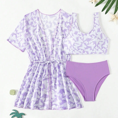 Just Arrived at Buy Center: Three Piece Split Swimsuit Cover Print