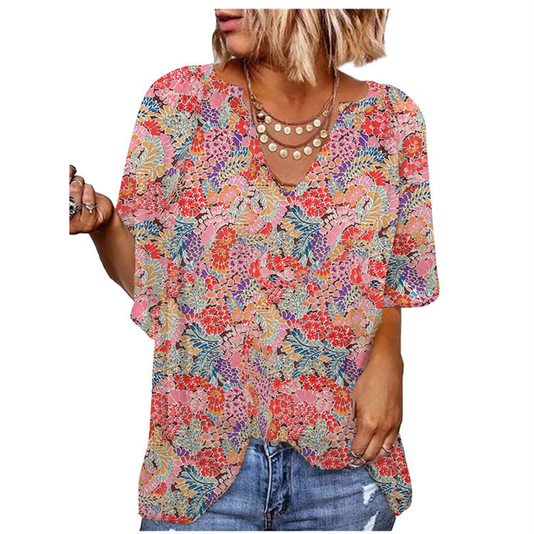 Buy Center Handpicked- Fashionable New Printed Loose-fitting Women's Top