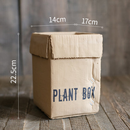 Just Arrived at Buy Center: Cement Brown Paper Box Flowerpot Creative Planting Indoor Balcony C Bottom Perforated