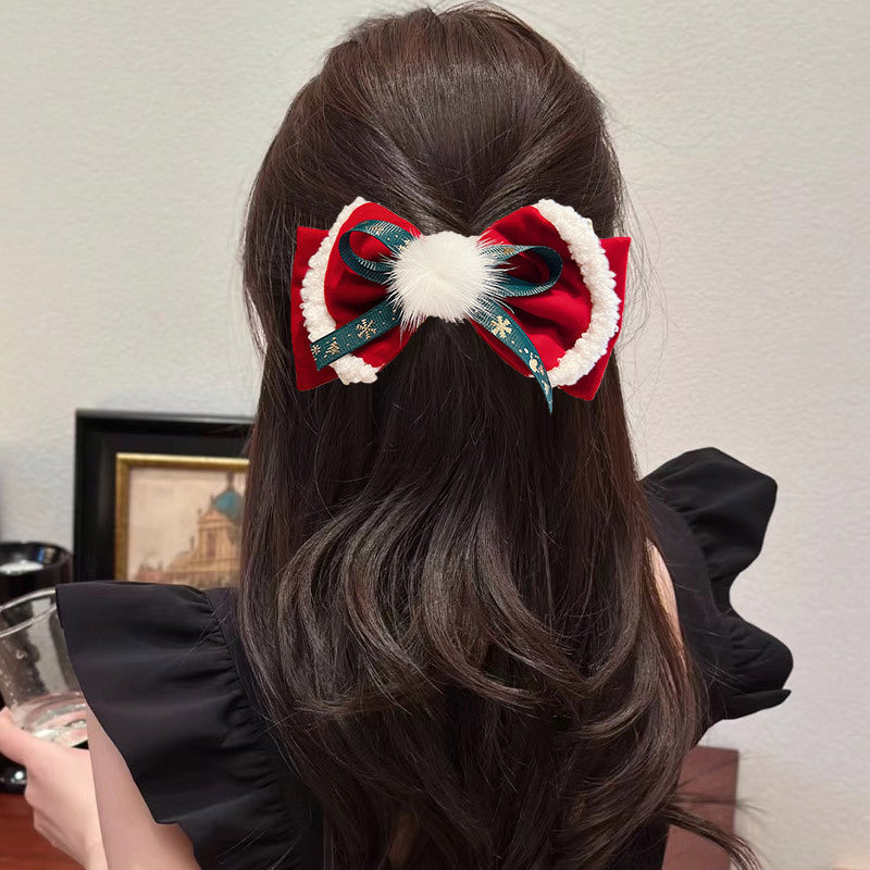 Red Big Bow Fur Ball Hair Accessories Christmas Decorations Buy Center