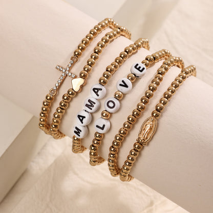 Just Arrived at Buy Center: Bohemian Style Letter Bead Simple Gold Bead Handmade Bead Versatile Ethnic Style Layered Bracelet Golden