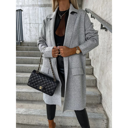 Loose Thin Woolen Coat For Women Gray