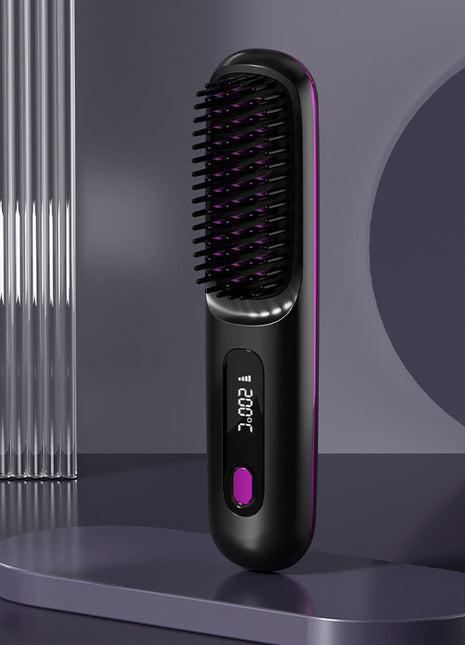 2 In 1 Straight Hair Comb Wireless Hair Straightener Brush Hair Fast Heating Portable Hot Curler USB Charging