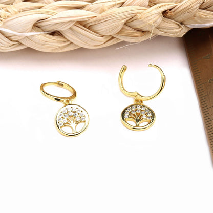 S925 Sterling Silver Inlaid Zircon Lucky Tree Earrings High Quality Gold Plated Ear Clip