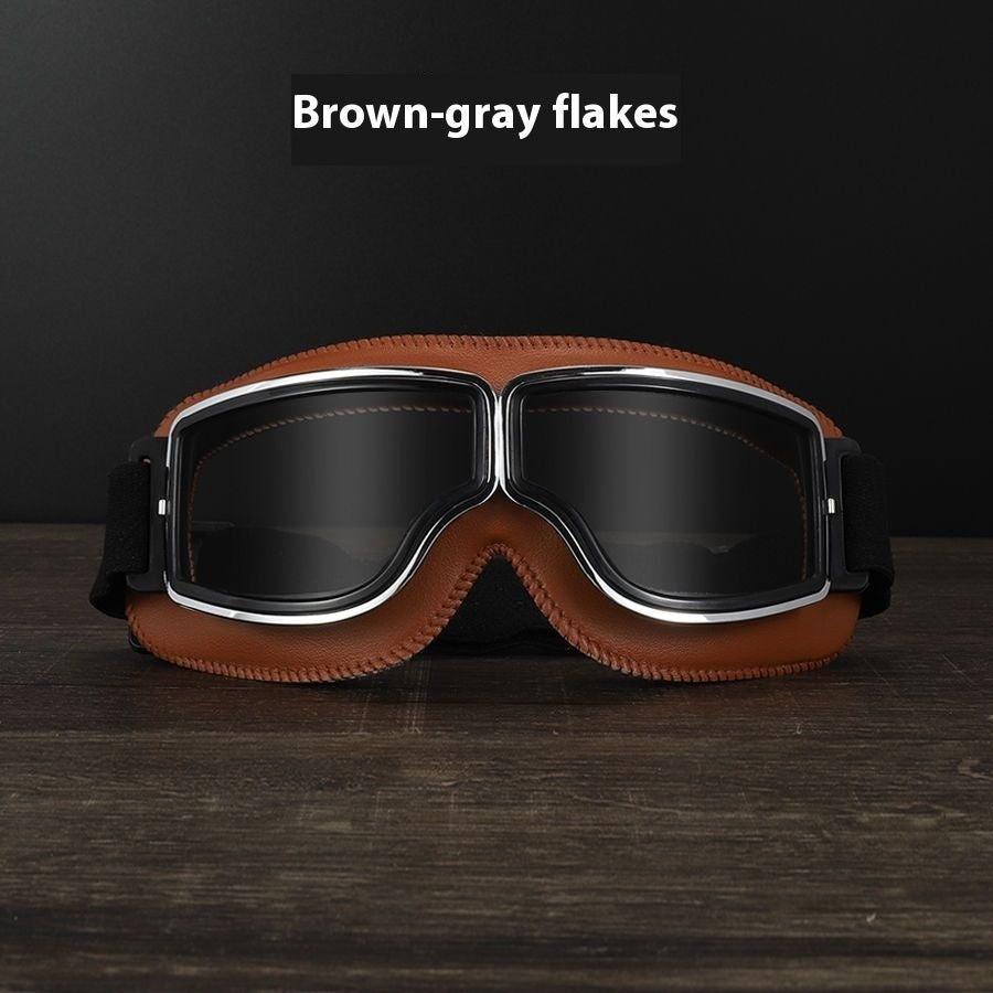 Hot New Items at Buy Center: Men's Retro Outdoor Goggles Brown Leather Frame Gray