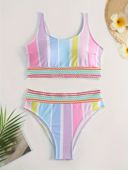 Swimwear Women's Sports Casual Striped Bikini Picture Color