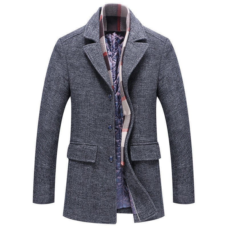 Manteau en laine pour homme automne hiver mode col polo écharpe en coton