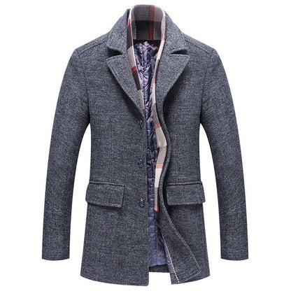 Manteau en laine pour homme automne hiver mode col polo écharpe en coton