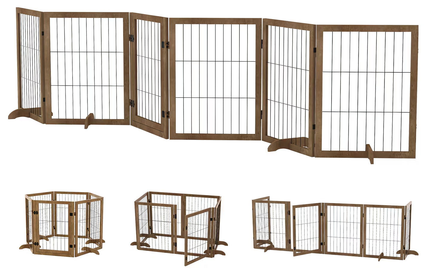 Dog Gate With Door Walk Through 144inch Extra Wide 32inch Tall 6 Panels Foldable Wire Pet Gate Barrier For House Doorway Stairs Pet Puppy Safety Fence Support Feet Included Solid Hard Wood Buy Center