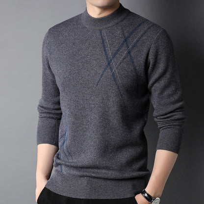 Men's Pure Wool Jacquard Sweater Dark Gray