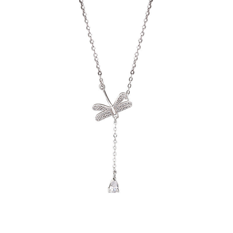 Buy Center Hot Pick-Dragonfly Water Drop Tassel Necklace For Women Sterling Silver Simple