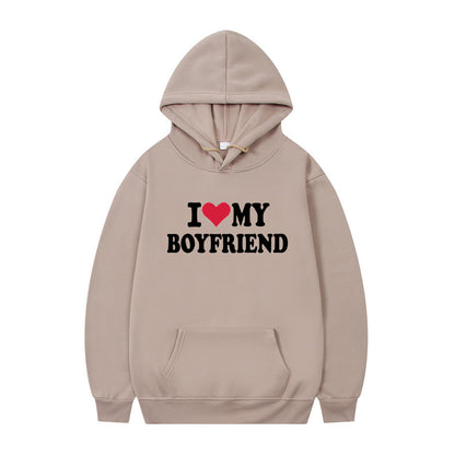 New at Buy Center: I Love My Boyfriend Print Hoodie Sweatshirt Pullover Apricot 1