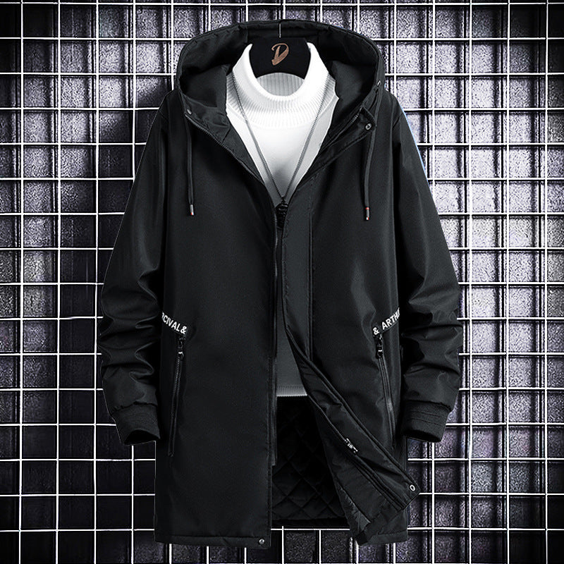 Spring And Autumn Trendy Men's Clothing All-matching Hooded Trench Coat