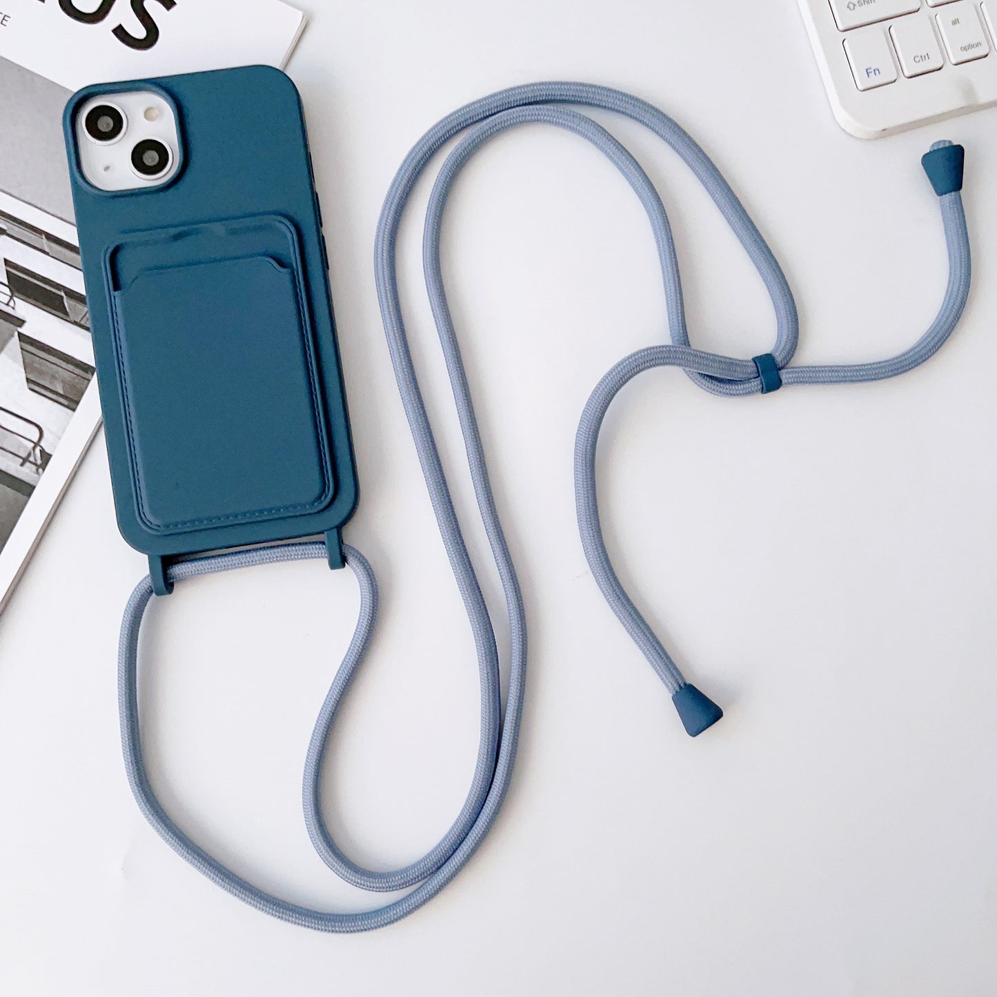 Hot New Arrivals at Buy Center: Integrated Card Holder Cross Body Lanyard Phone Case Silicone Color Protective Cover Sapphire Blue