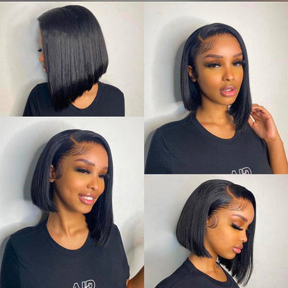 Perruque Bob Lace Frontal Wig 13x4 en cheveux humains raides