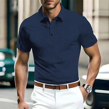 Fresh on the Scene at Buy Center: High-end Mesh Ice Silk Short Sleeve Collar Solid Color New Slip Polo Shirt Navy Blue