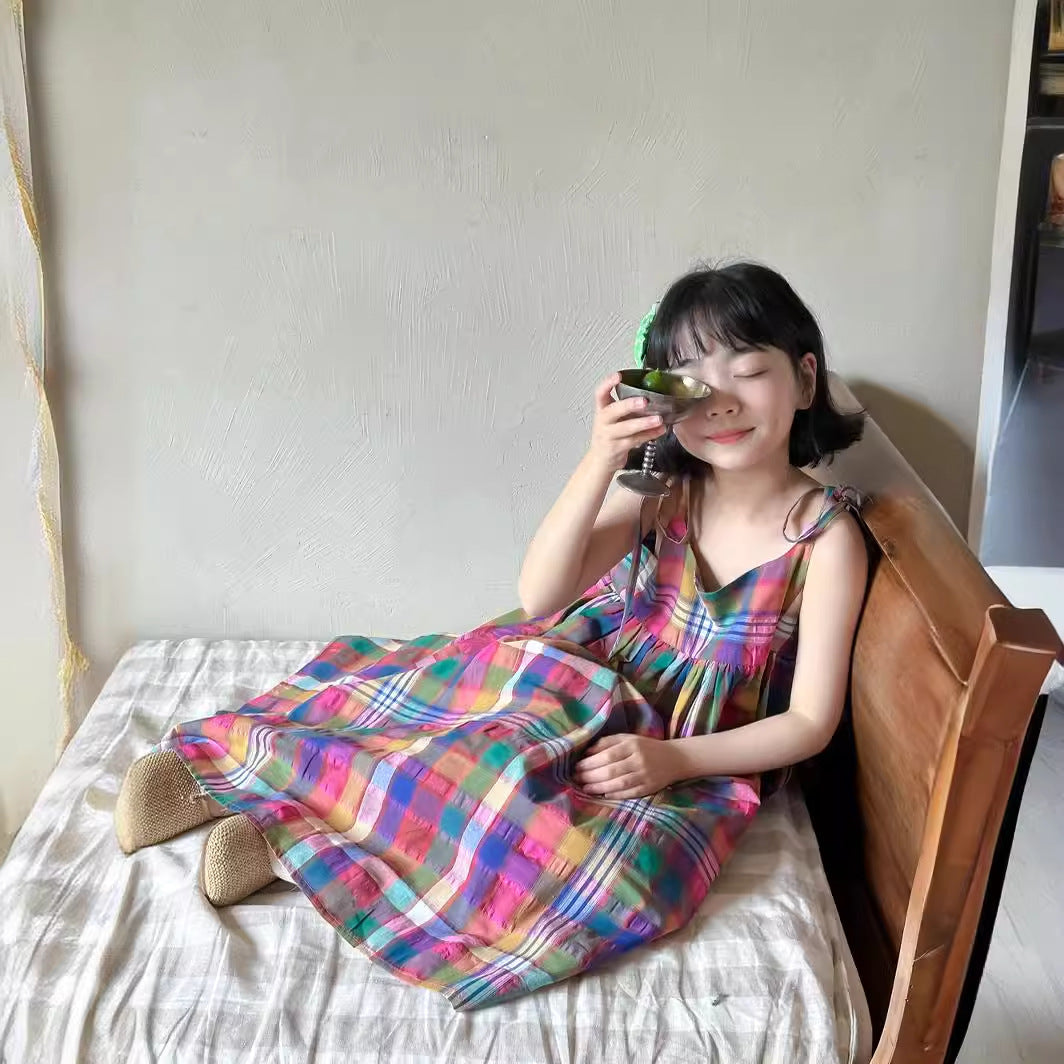 Fresh Arrivals at Buy Center: Korean Style Plaid Sling Dress Children's Casual Colorful