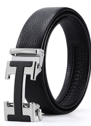 Ceinture d'affaires à boucle automatique en cuir pour homme