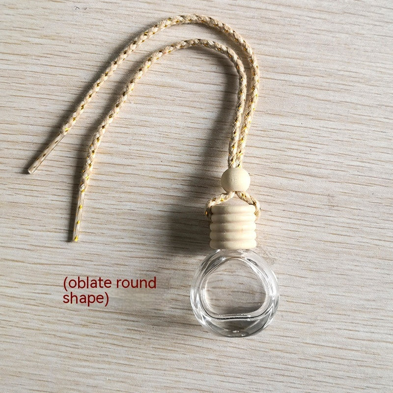 Fresh Arrivals at Buy Center: Car Empty Perfume Bottle Rearview Mirror Pendant Car Glass Bottle Empty Flat Round Colorful Ropes