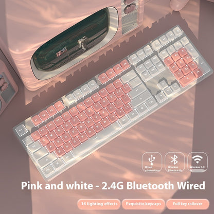 Office Game Wireless Bluetooth Three-model Mechanical Keyboard Pink And White 108 Key