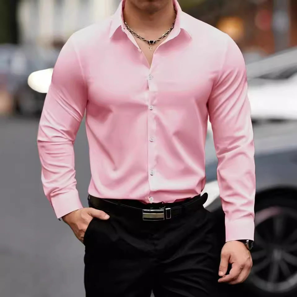 Business Lapel Shirt Solid Color Long Sleeve Casual Buy Center