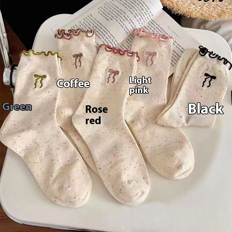 Women's Versatile Bow Wood Ear Edge Pile Socks Buy Center