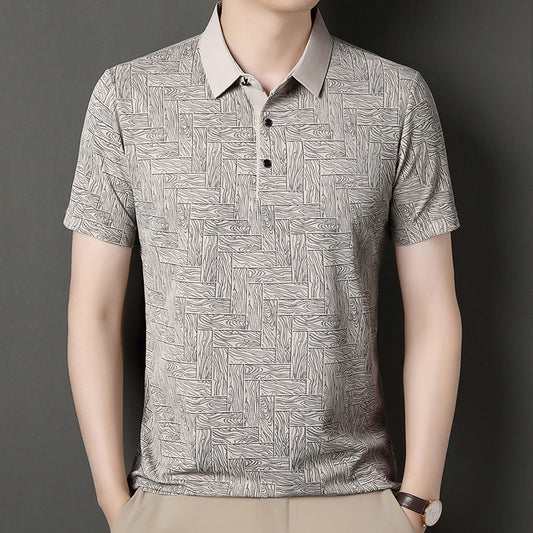 Men's Ice Silk Cool Printing Stylish Versatile Casual Short Sleeve