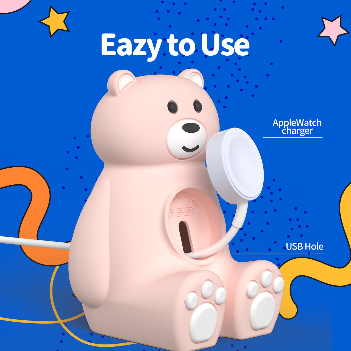 Cute Bear IWatch Charger Stand Compatible With IWatch Series 9-1 45mm,44mm,42mm,41mm,40mm, 38mm For IWatch Charger Cute Soft Silicone,Supports Nightstand Mode,Home Office Use Buy Center