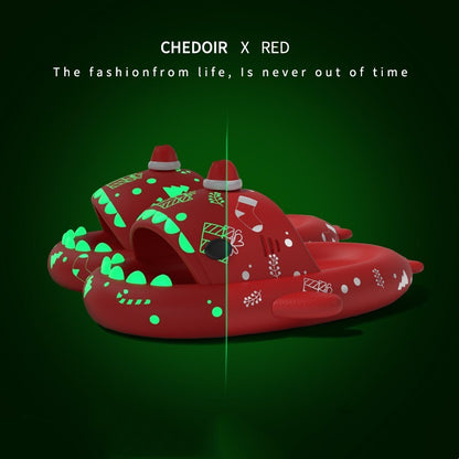 Halloween And Christmas Shoes Ins Luminous Shark Slippers Couple Men Women House Shoes Non-slip Bathroom Slippers Home Red